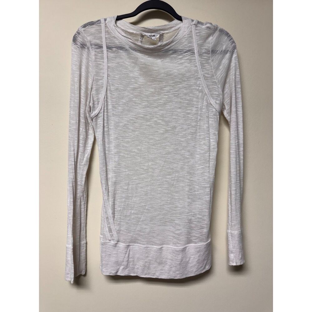 HELMUT LANG White Transparent Tissue Long Sleeve Tee Seam Detail, Sz L